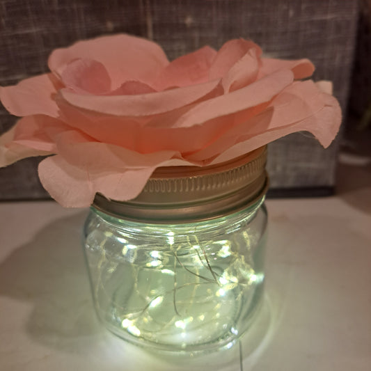 Soft Pink Rosy Mason Jar w/ Fairy Lights - NEW