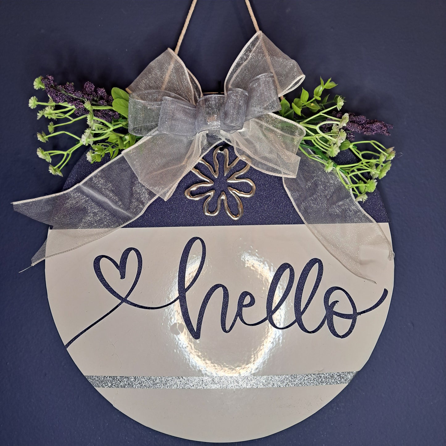 12-inch "Hello" Sign - Navy and Lilac