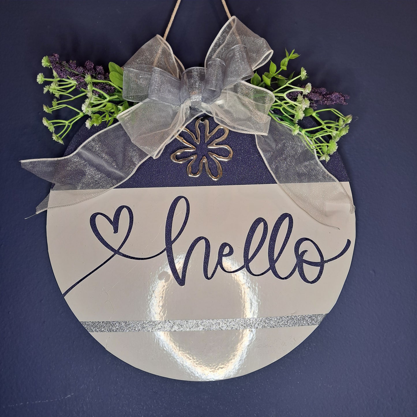 12-inch "Hello" Sign - Navy and Lilac