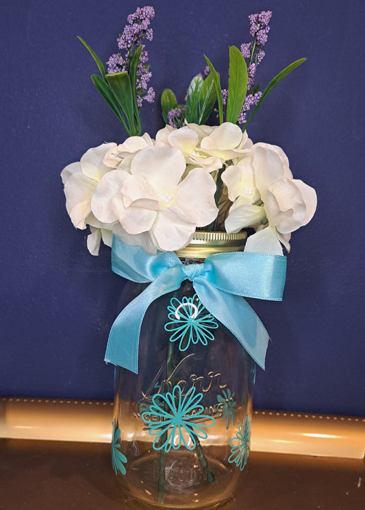 Tiffany Blue Daisy Jar with Fairy Lights